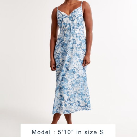 Abercrombie & Fitch Women's Crinkle Textured Smocked Waist Midi Dress - Picture 1 of 6